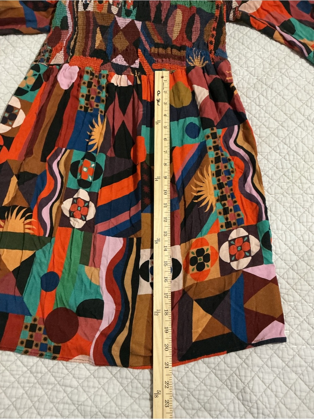 FARM Rio Tropical Shapes Smocked Midi Dress Multicolor Patchwork Size M - Picture 9 of 12